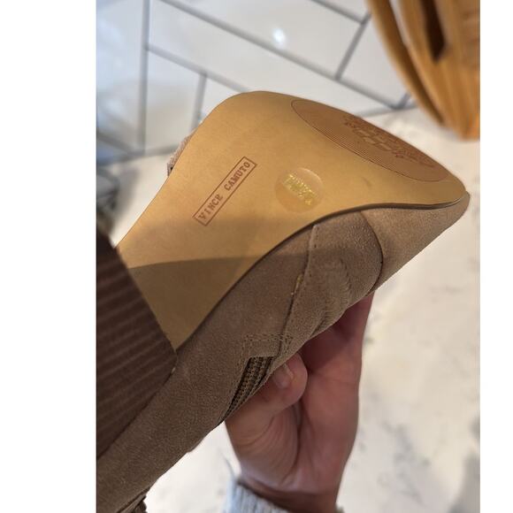 Vince Camuto Khaki Verona Ennley suede Bootie open toe shoes size 7.5 neutral - Picture 8 of 9